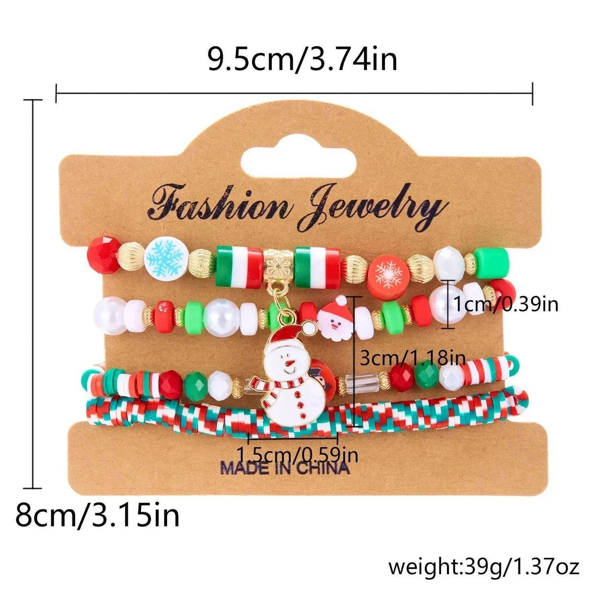 4-Piece Christmas Snowman Handmade Beaded Bracelet Set