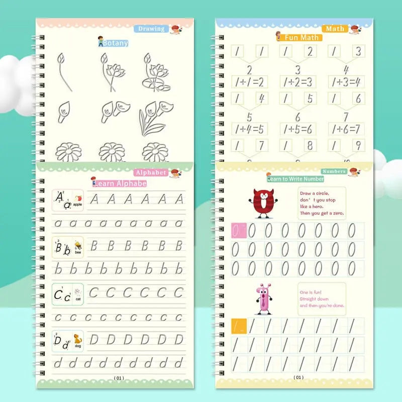 4-Piece Reusable Learning Booklet Set for Children