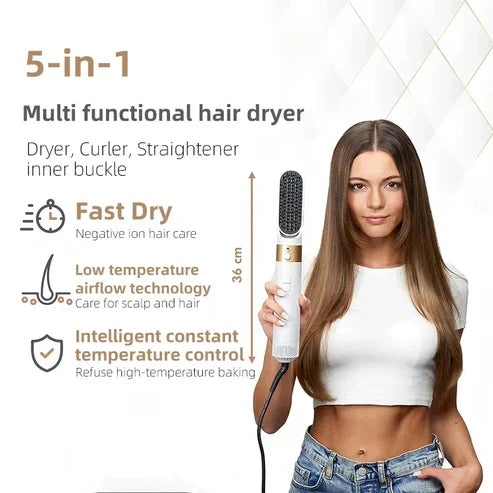 5-in-1 Hair Styler – Auto Curler, Blow Dryer & Flat Brush for All Hair Types