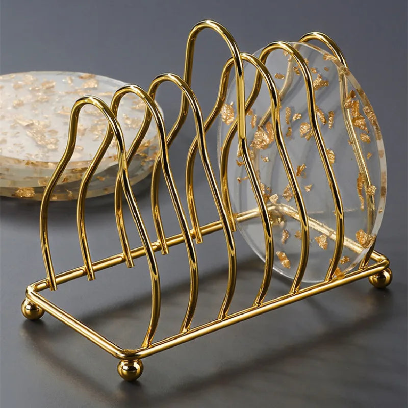 6-Piece Acrylic Gold Foil Coaster Set with Holder