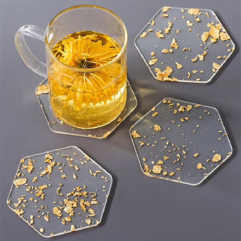 6-Piece Acrylic Gold Foil Coaster Set with Holder