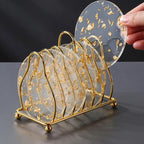 6-Piece Acrylic Gold Foil Coaster Set with Holder