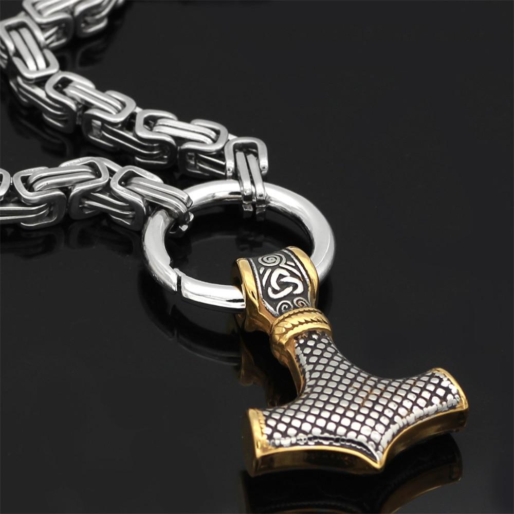 60–90 cm Stainless Steel Double Wolf Head & Mjölnir Survival Spirit Necklace/Bracelet