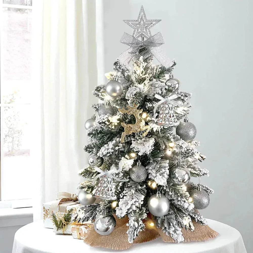 61 cm Mini Christmas Tree with Flocked Snowflakes and Decorations for Table Top