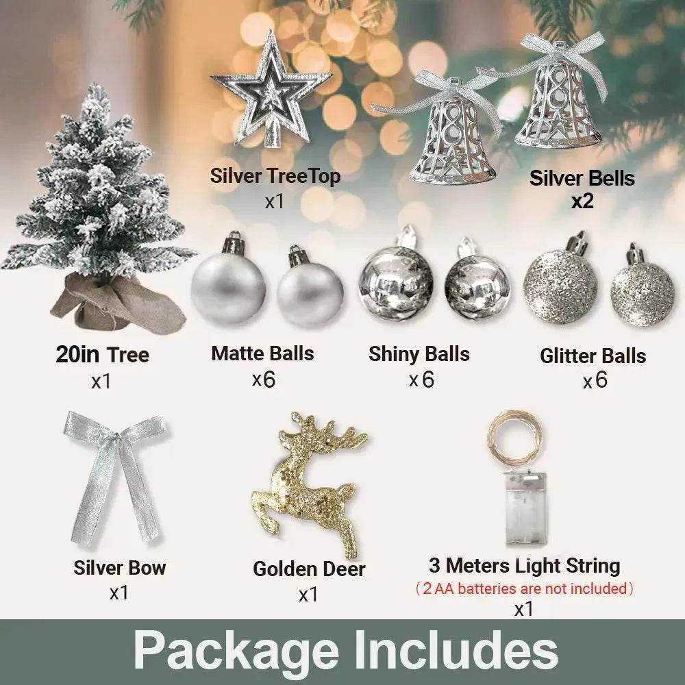 61 cm Mini Christmas Tree with Flocked Snowflakes and Decorations for Table Top