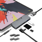 7-in-1 USB-C Docking Station for iPad Pro – HDMI 4K, Audio, SD/TF, USB 3.0, PD Charging