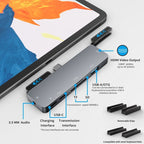 7-in-1 USB-C Docking Station for iPad Pro – HDMI 4K, Audio, SD/TF, USB 3.0, PD Charging