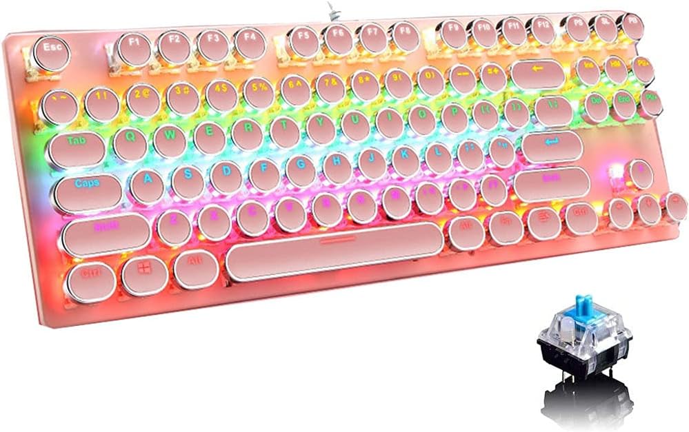 87-Key Mechanical Gaming Keyboard with RGB Backlight and Blue Switches