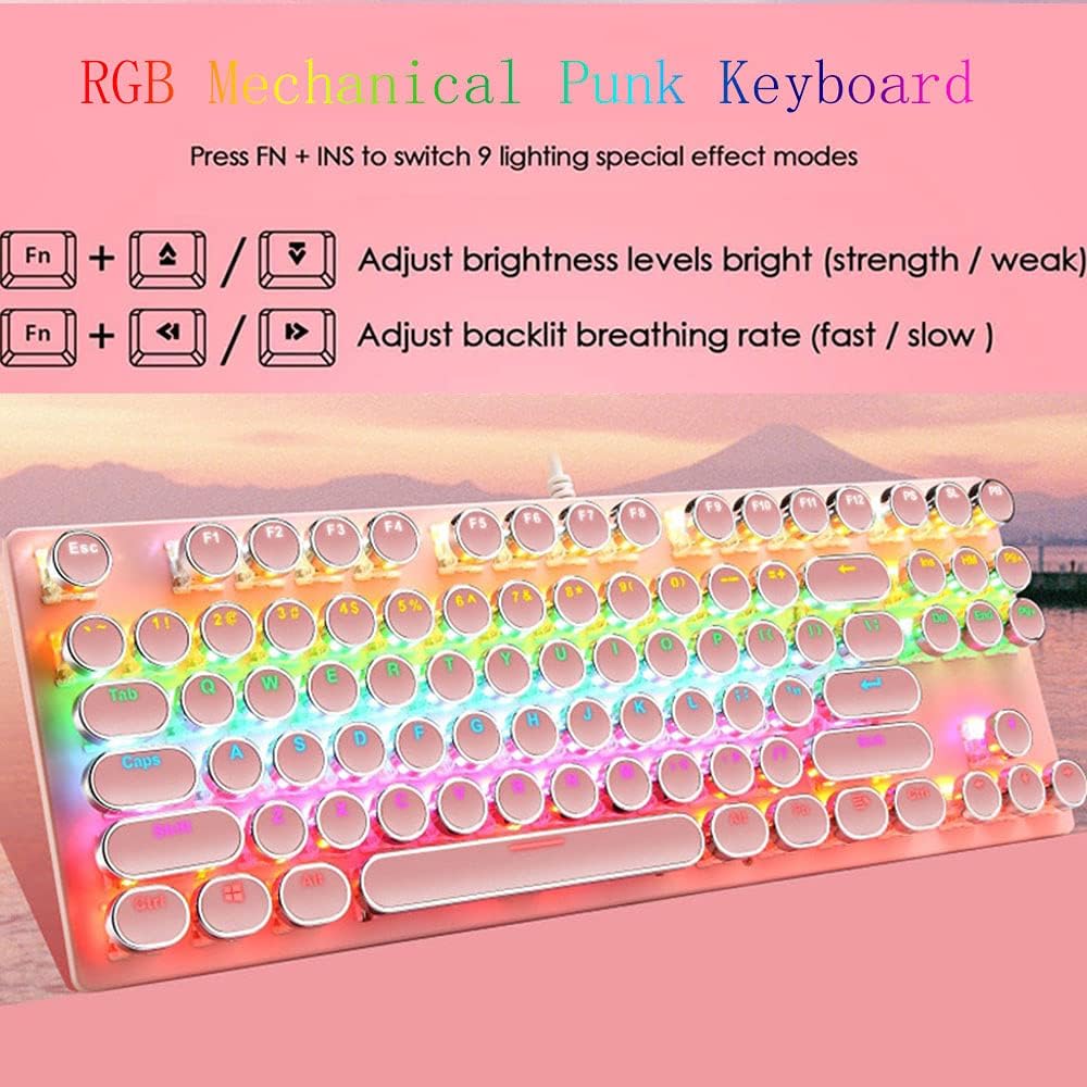 87-Key Mechanical Gaming Keyboard with RGB Backlight and Blue Switches