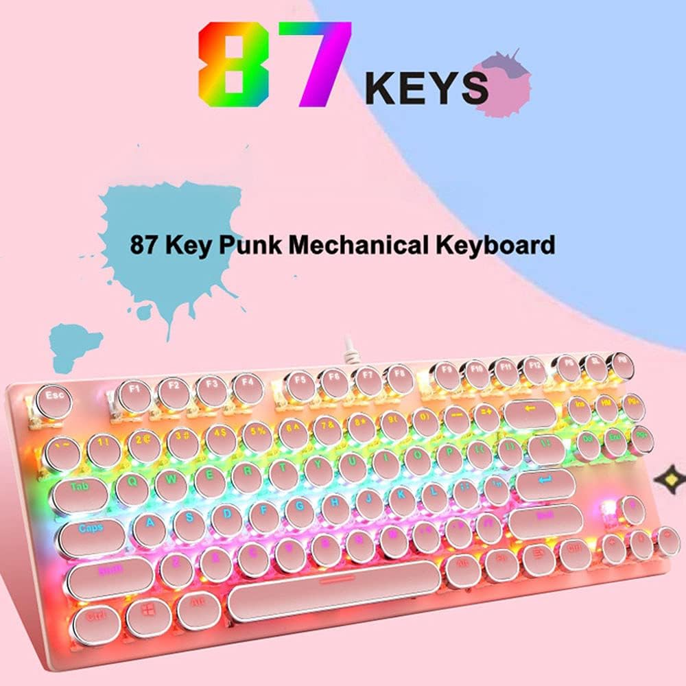 87-Key Mechanical Gaming Keyboard with RGB Backlight and Blue Switches
