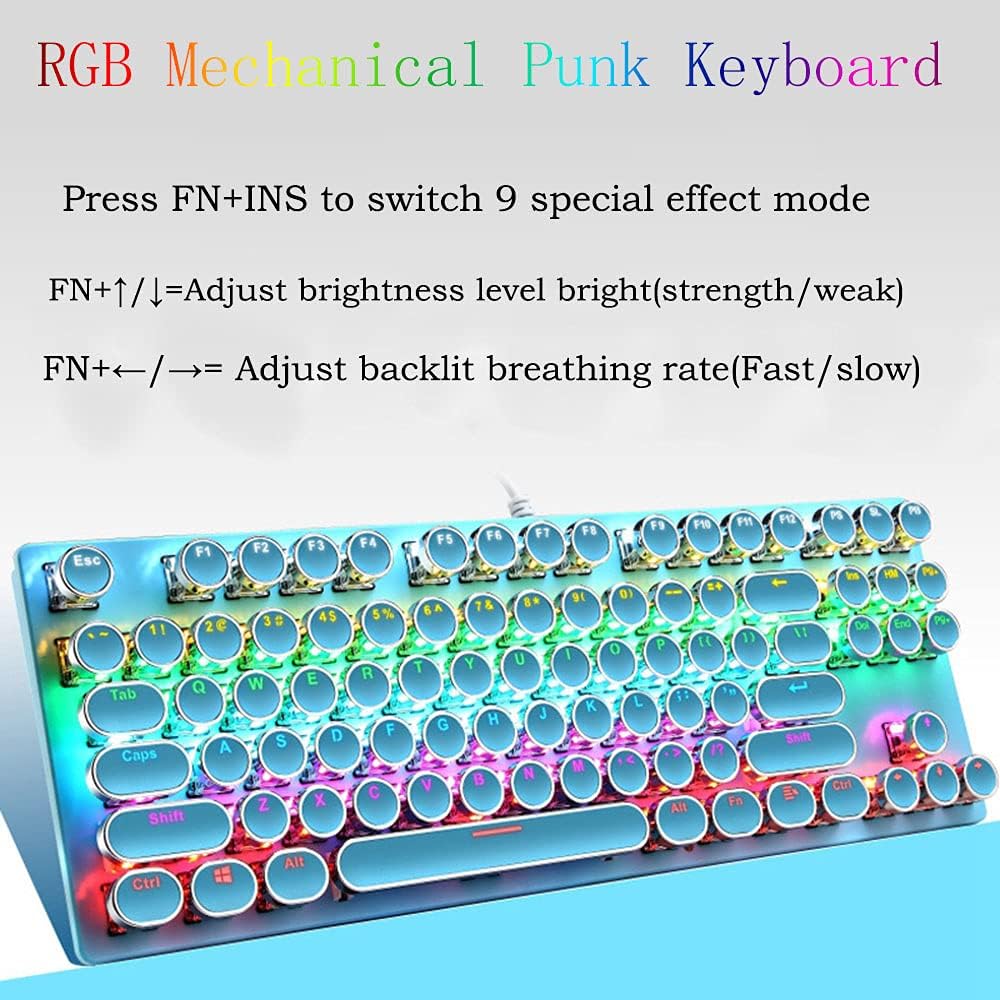 87-Key Mechanical Gaming Keyboard with RGB Backlight and Blue Switches