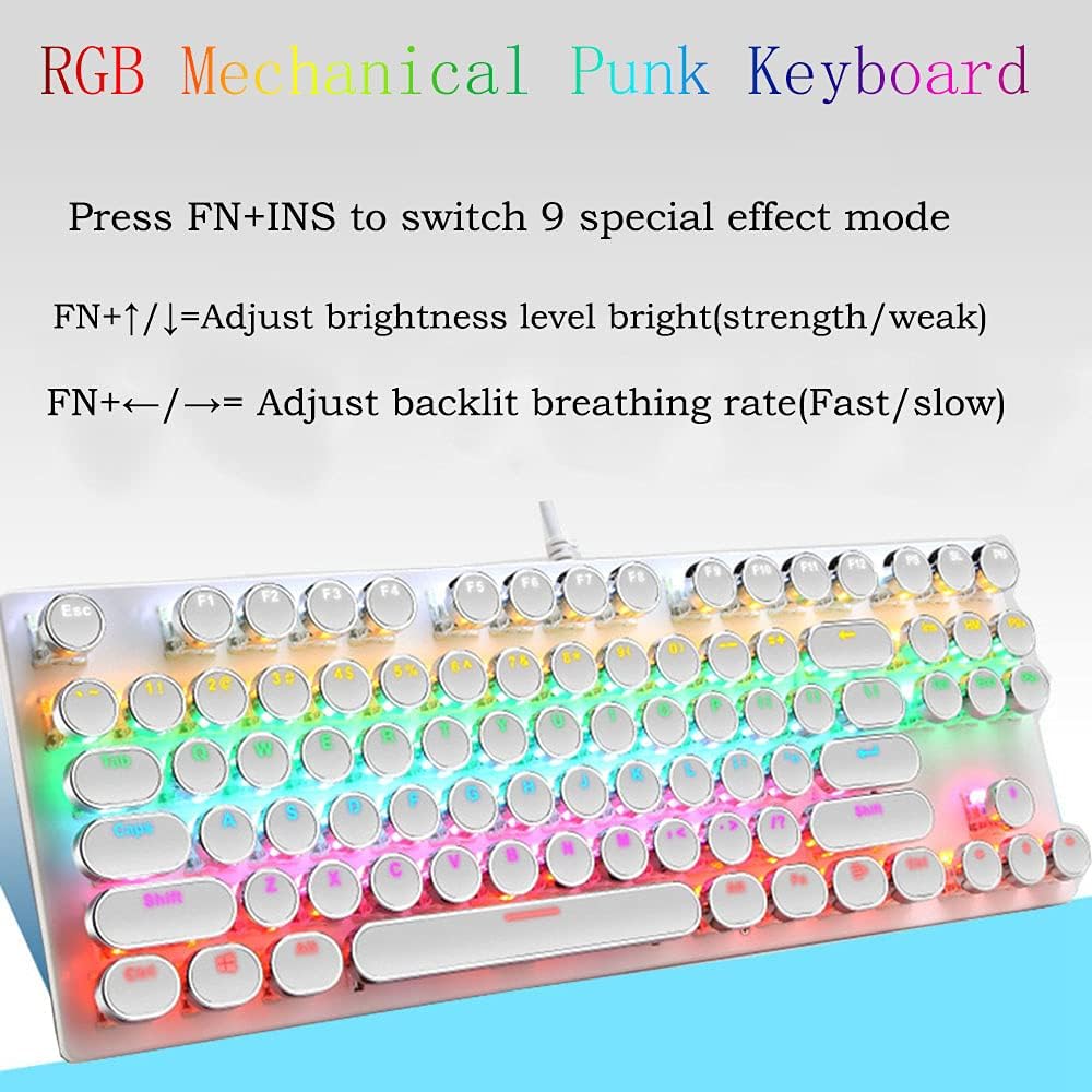 87-Key Mechanical Gaming Keyboard with RGB Backlight and Blue Switches