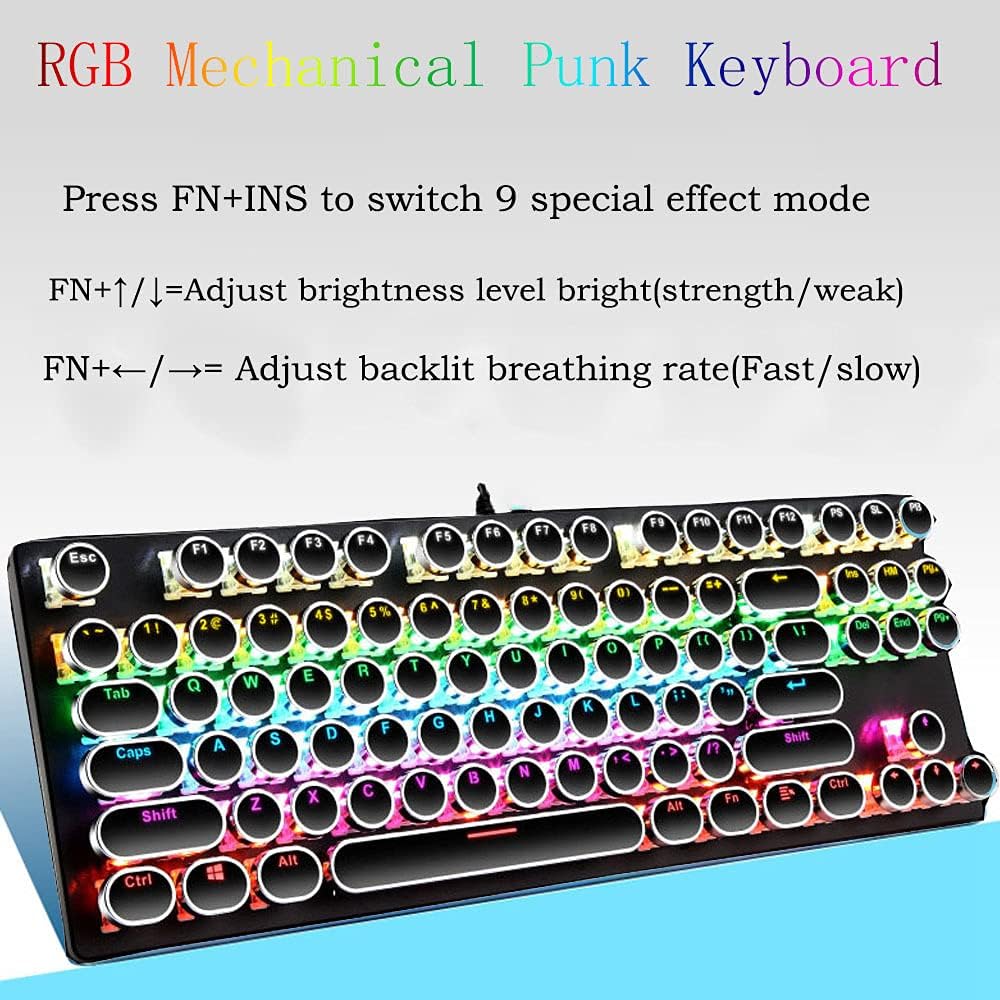 87-Key Mechanical Gaming Keyboard with RGB Backlight and Blue Switches
