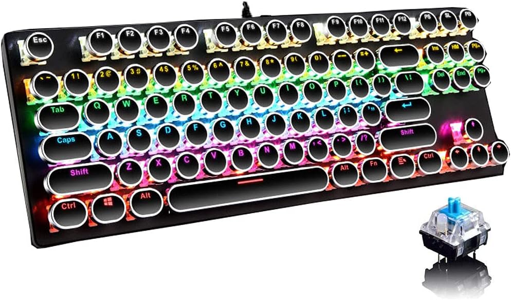 87-Key Mechanical Gaming Keyboard with RGB Backlight and Blue Switches