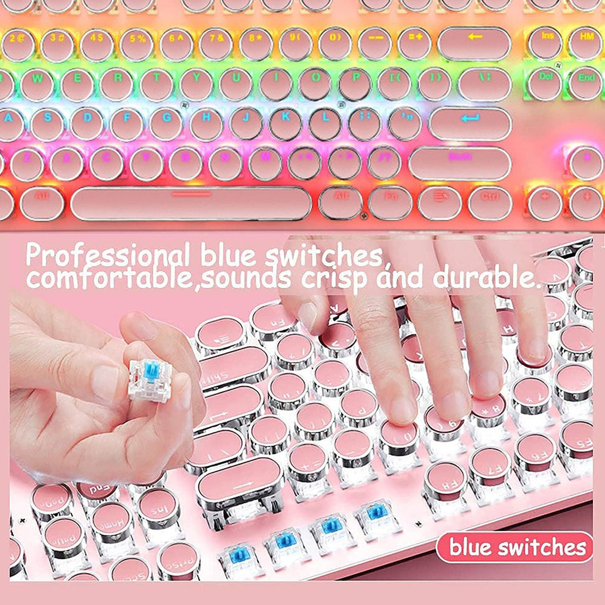 87-Key Mechanical Gaming Keyboard with RGB Backlight and Blue Switches