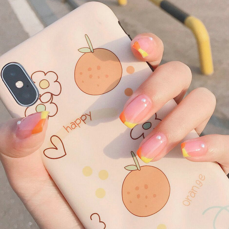 Acrylic Nail Set with Cheerful Fruit Design and Creative Accents