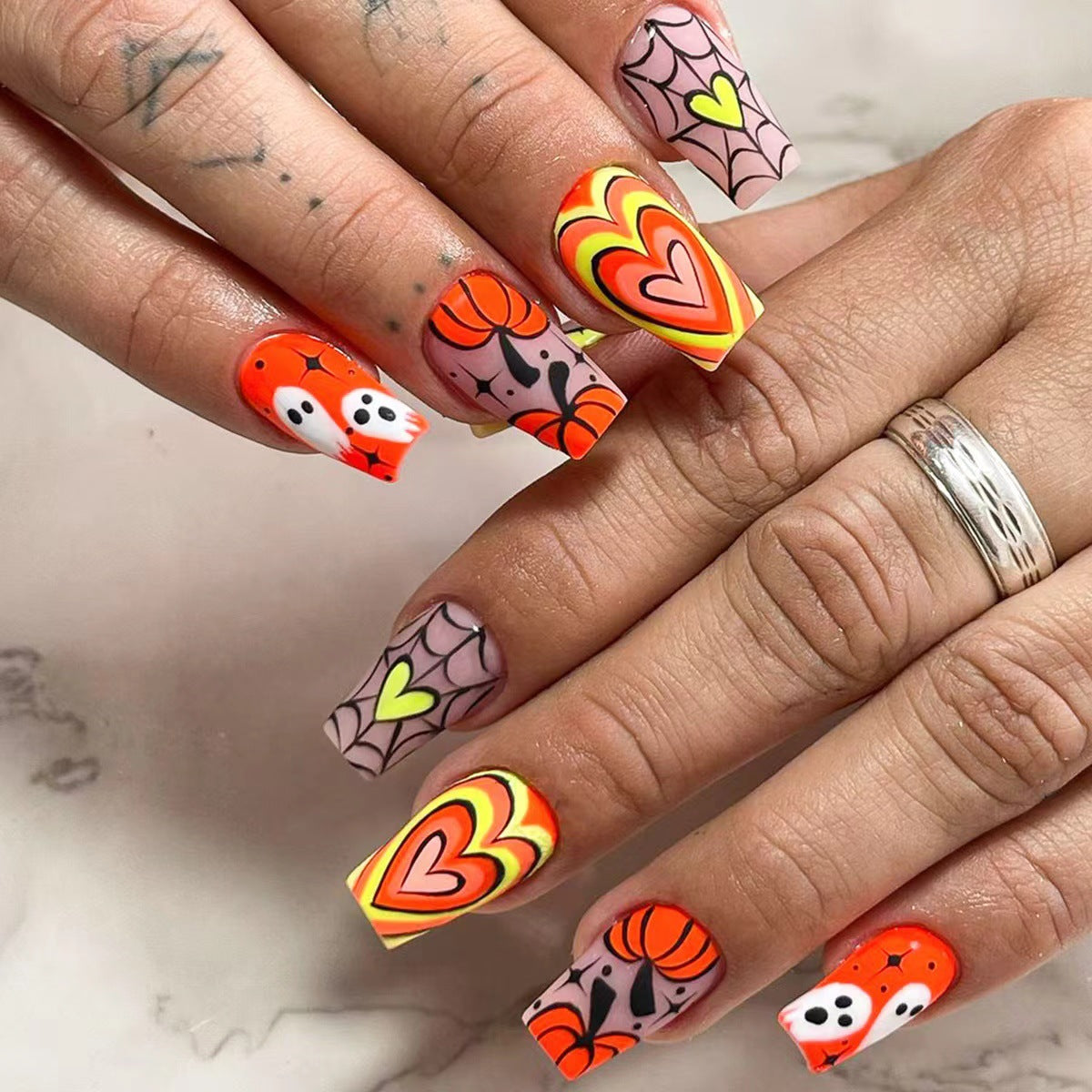Acrylic Nail Set with Creative Autumn Designs