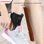Adjustable orthopaedic foot drop support with breathable lining and ankle stabilisation