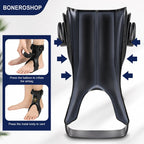 Adjustable orthopaedic foot drop support with breathable lining and ankle stabilisation