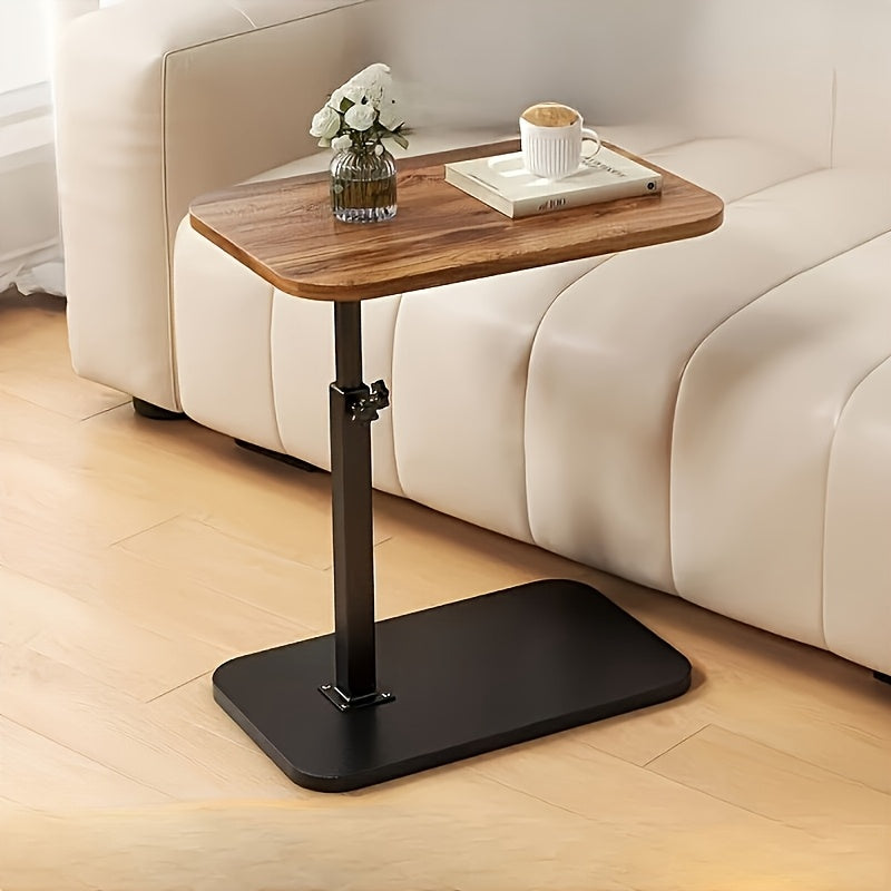 Adjustable Side Table with Natural Wood Top and Metal Frame