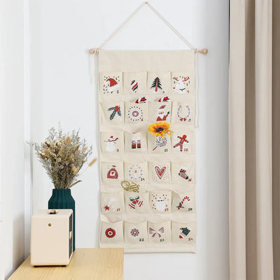 Advent Calendar with 24 Canvas Bags for Children – Hanging Christmas Decoration in Multicolour