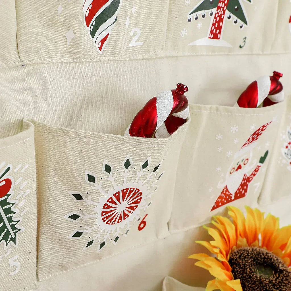 Advent Calendar with 24 Canvas Bags for Children – Hanging Christmas Decoration in Multicolour