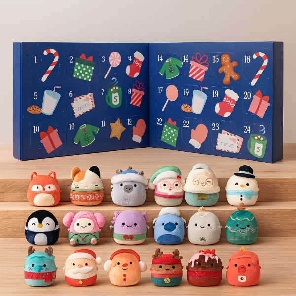 Advent calendar with 24 mini Christmas plush toys