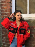 Ailyn Women's Oversized Racing Jacket | Motorsport Style with Colour-Block Design and Patches
