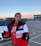 Ailyn Women's Oversized Racing Jacket | Motorsport Style with Colour-Block Design and Patches
