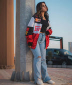 Ailyn Women's Oversized Racing Jacket | Motorsport Style with Colour-Block Design and Patches