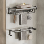 Aluminium Modern Bathroom Accessories Set – Polished Grey Shelf, Paper Holder & Robe Hook