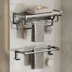 Aluminium Modern Bathroom Accessories Set – Polished Grey Shelf, Paper Holder & Robe Hook
