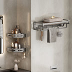 Aluminium Modern Bathroom Accessories Set – Polished Grey Shelf, Paper Holder & Robe Hook