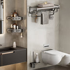 Aluminium Modern Bathroom Accessories Set – Polished Grey Shelf, Paper Holder & Robe Hook