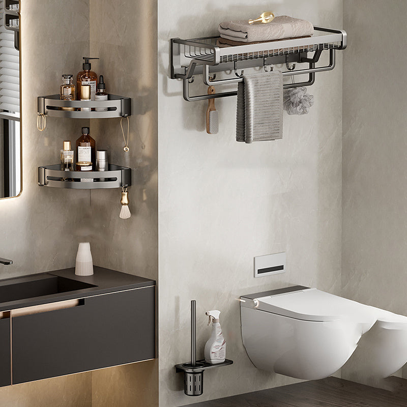Aluminium Modern Bathroom Accessories Set – Polished Grey Shelf, Paper Holder & Robe Hook