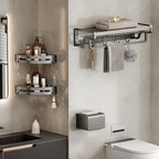Aluminium Modern Bathroom Accessories Set – Polished Grey Shelf, Paper Holder & Robe Hook