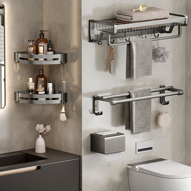 Aluminium Modern Bathroom Accessories Set – Polished Grey Shelf, Paper Holder & Robe Hook