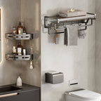 Aluminium Modern Bathroom Accessories Set – Polished Grey Shelf, Paper Holder & Robe Hook