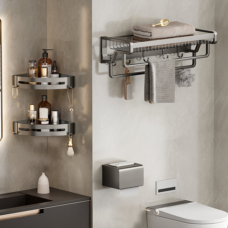 Aluminium Modern Bathroom Accessories Set – Polished Grey Shelf, Paper Holder & Robe Hook
