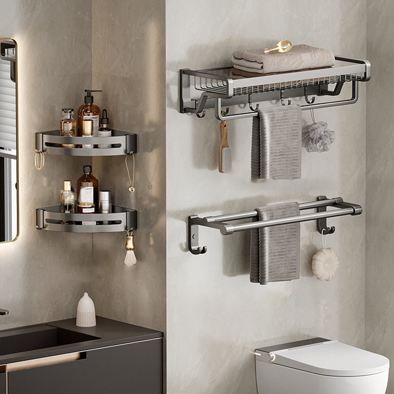 Aluminium Modern Bathroom Accessories Set – Polished Grey Shelf, Paper Holder & Robe Hook