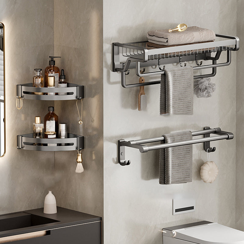 Aluminium Modern Bathroom Accessories Set – Polished Grey Shelf, Paper Holder & Robe Hook