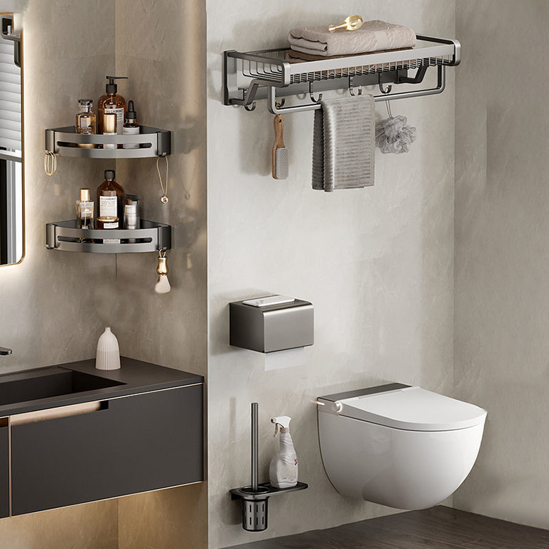 Aluminium Modern Bathroom Accessories Set – Polished Grey Shelf, Paper Holder & Robe Hook