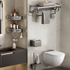 Aluminium Modern Bathroom Accessories Set – Polished Grey Shelf, Paper Holder & Robe Hook