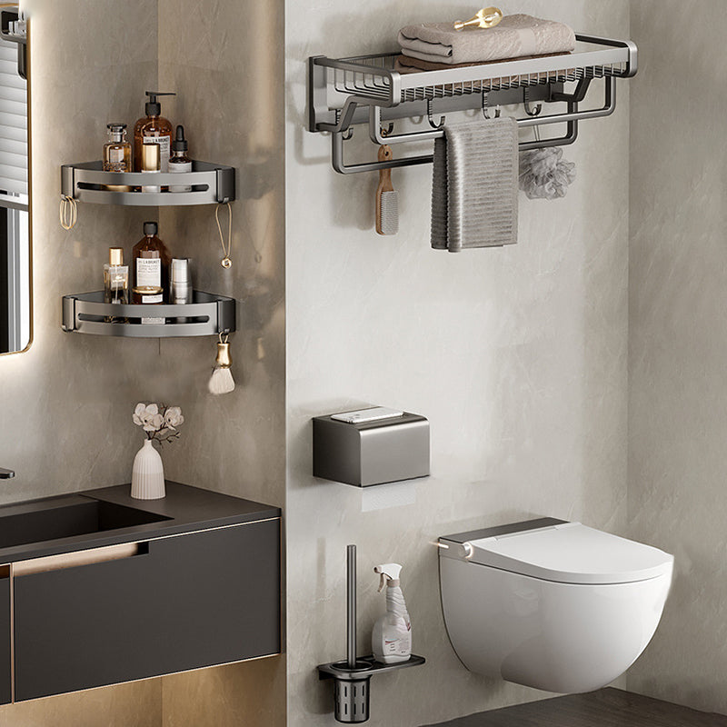 Aluminium Modern Bathroom Accessories Set – Polished Grey Shelf, Paper Holder & Robe Hook