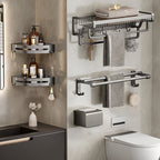 Aluminium Modern Bathroom Accessories Set – Polished Grey Shelf, Paper Holder & Robe Hook