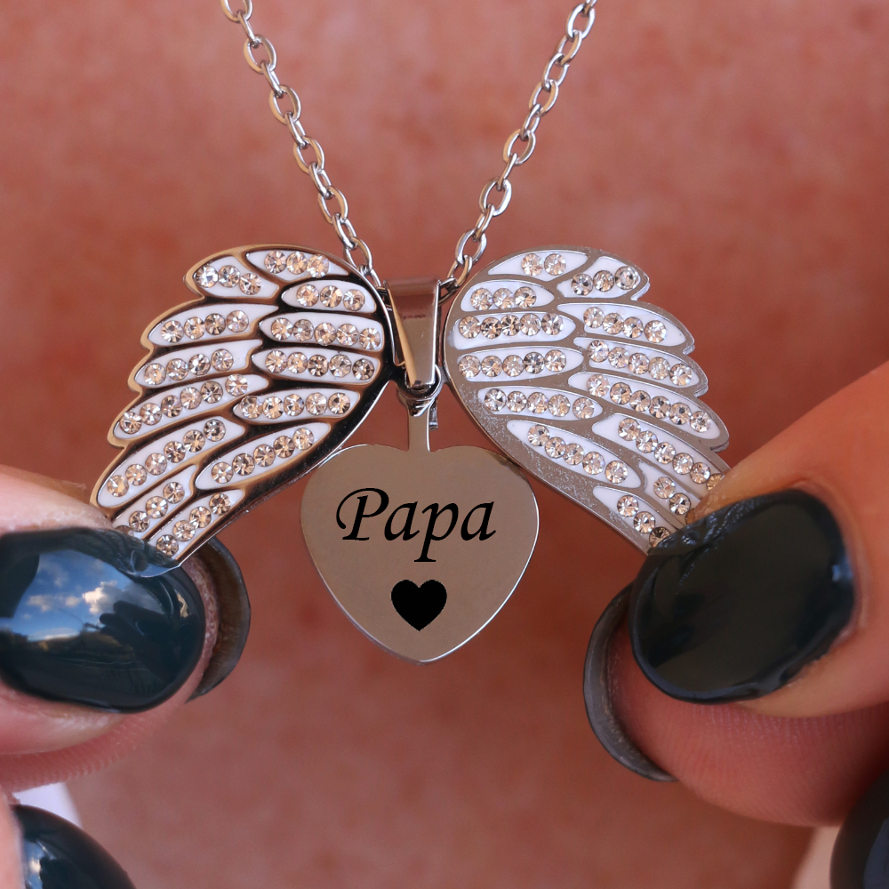 Angel Heart Necklace – Personalised Jewellery with Engraving in Gold or Silver