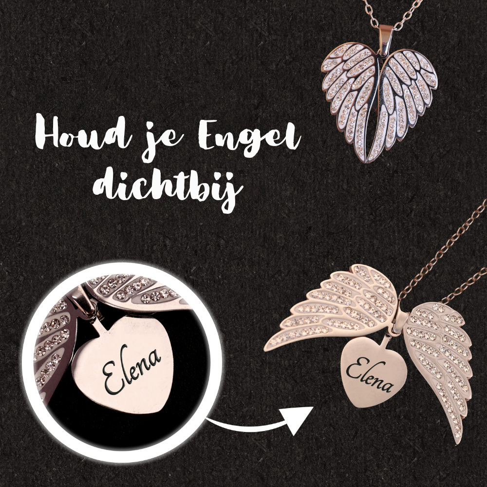 Angel Heart Necklace – Personalised Jewellery with Engraving in Gold or Silver