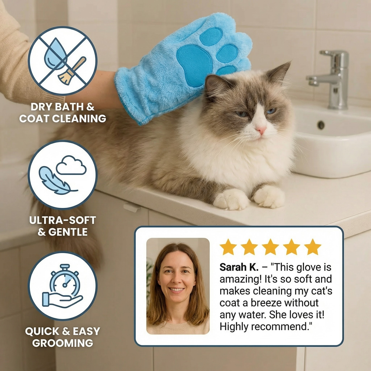 Animal Care Microfibre Glove – Dry Bath Towel & Coat Cleaning for Cats