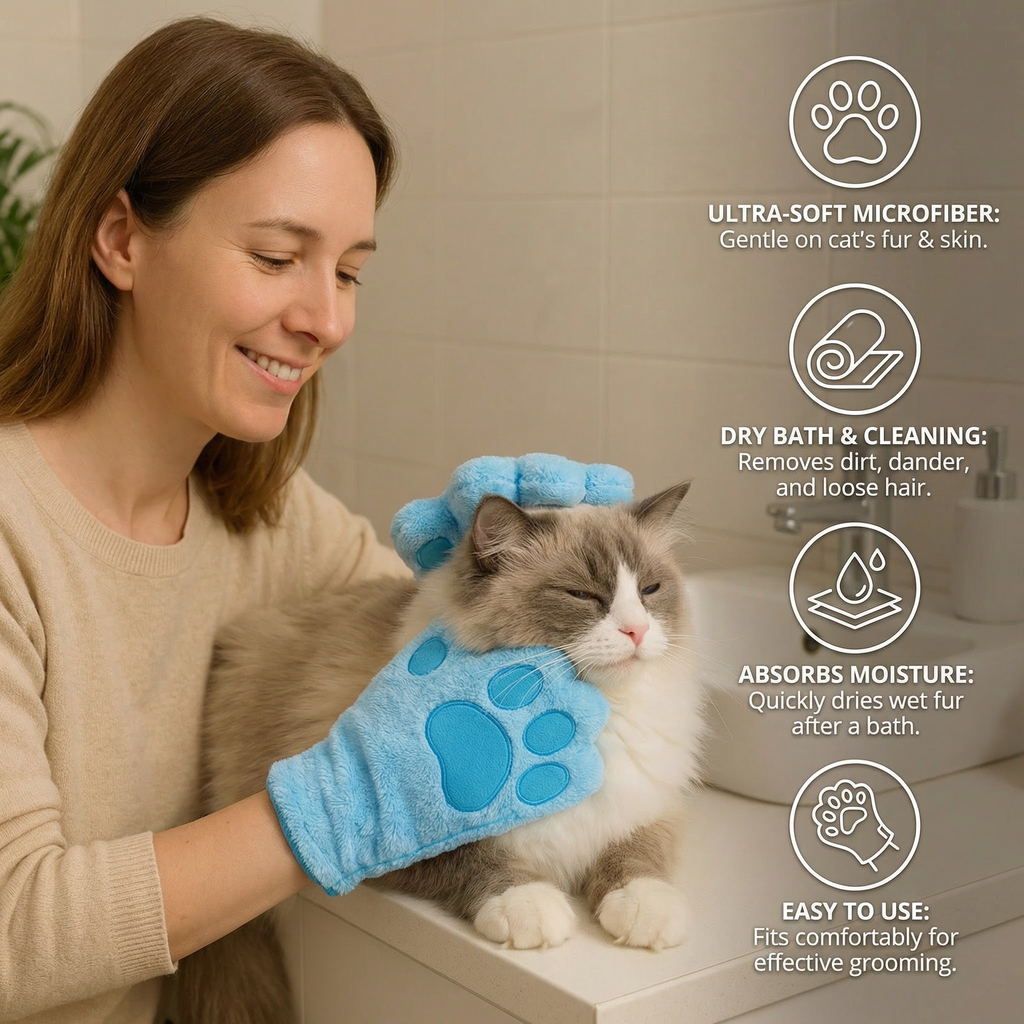 Animal Care Microfibre Glove – Dry Bath Towel & Coat Cleaning for Cats