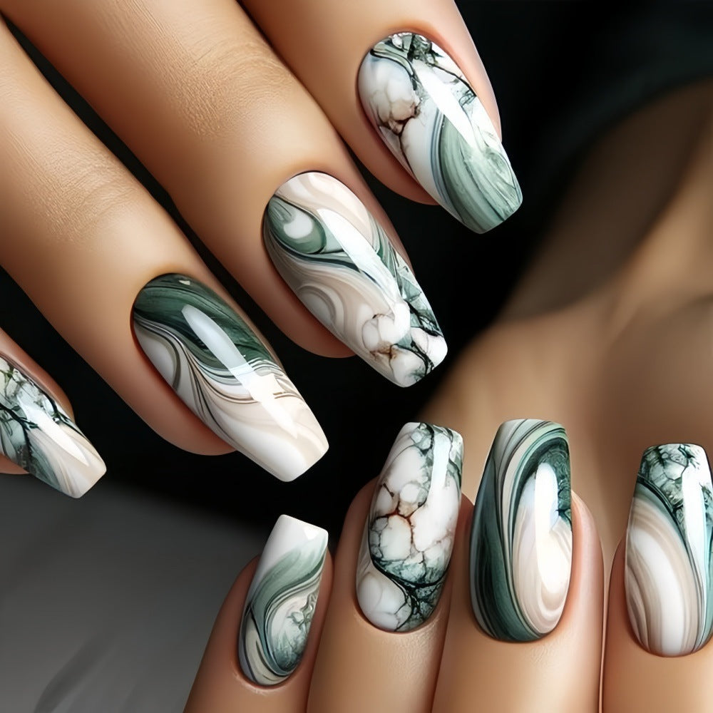 Artificial Nail Tips in Elegant Marble Design
